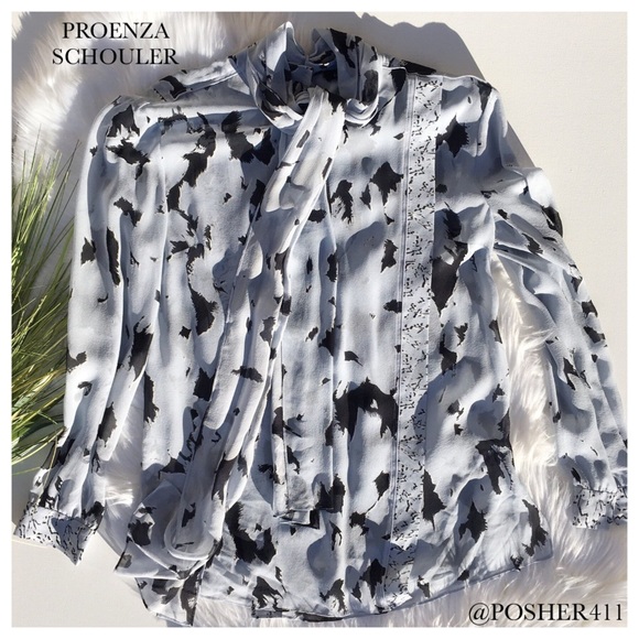 PROENZA SCHOULER BLUE SILK TOP - Picture 2 of 8